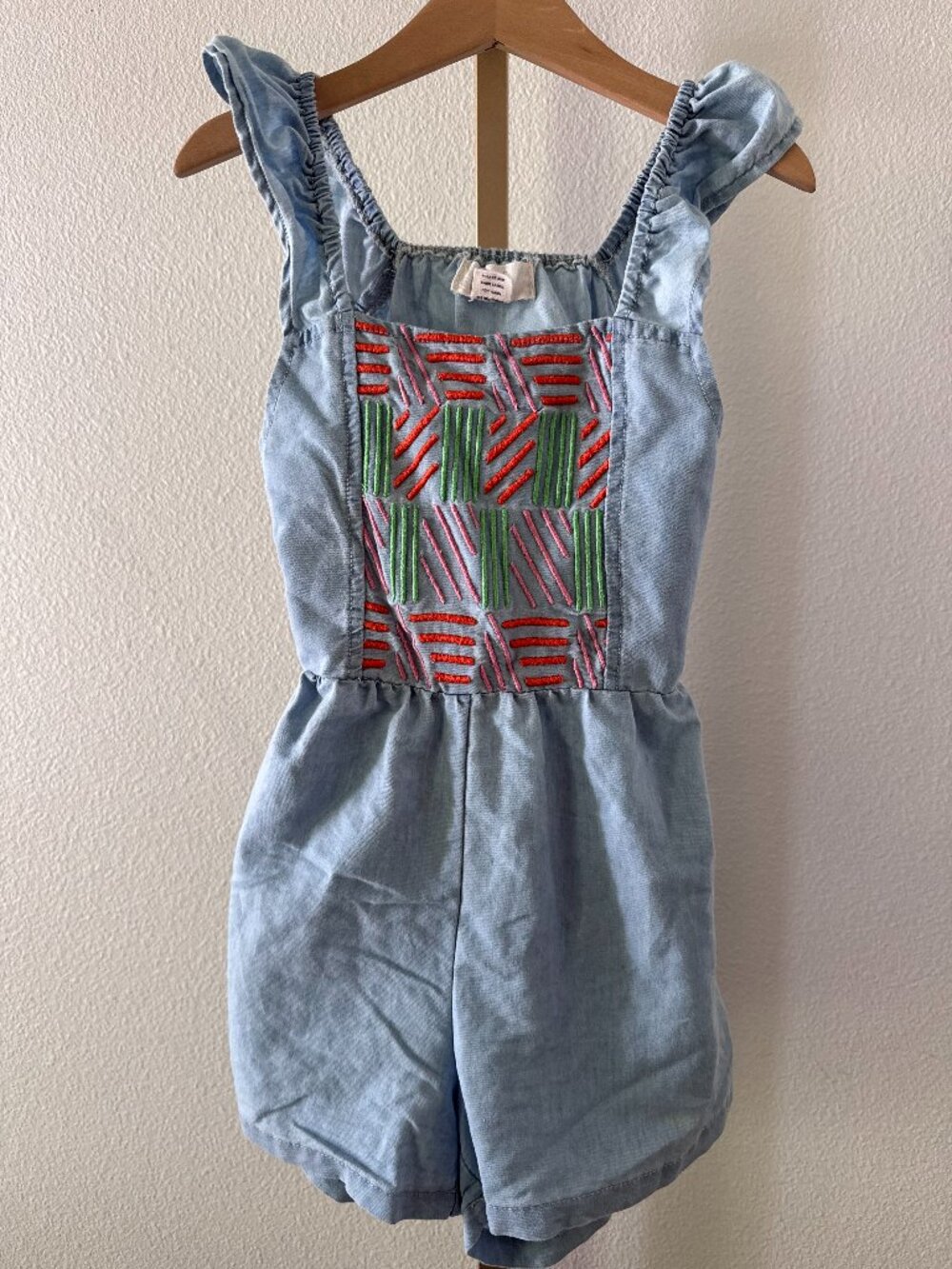 PEEK Girls Embroidered Denim Romper Size 5-6